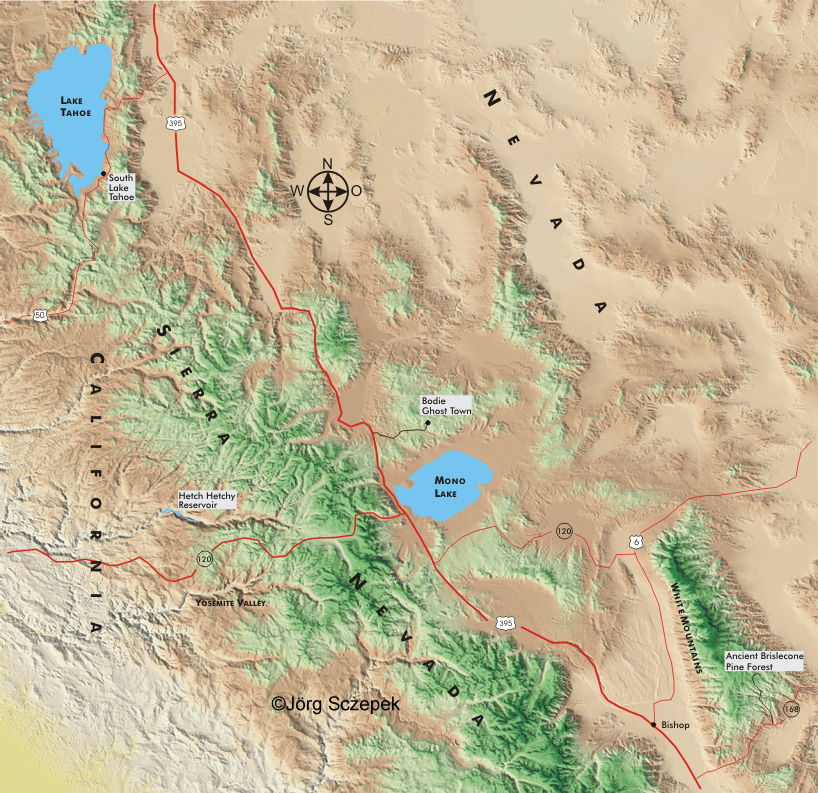 Landkarte des Gebiets oestl. der Sierra Nevada